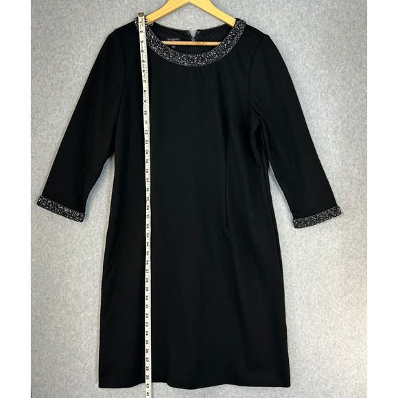 Talbots Black Sheath Dress‎ Ponte Tweed Neckline 3/4 Sleeve Office 14 Petite 14P - Picture 9 of 13